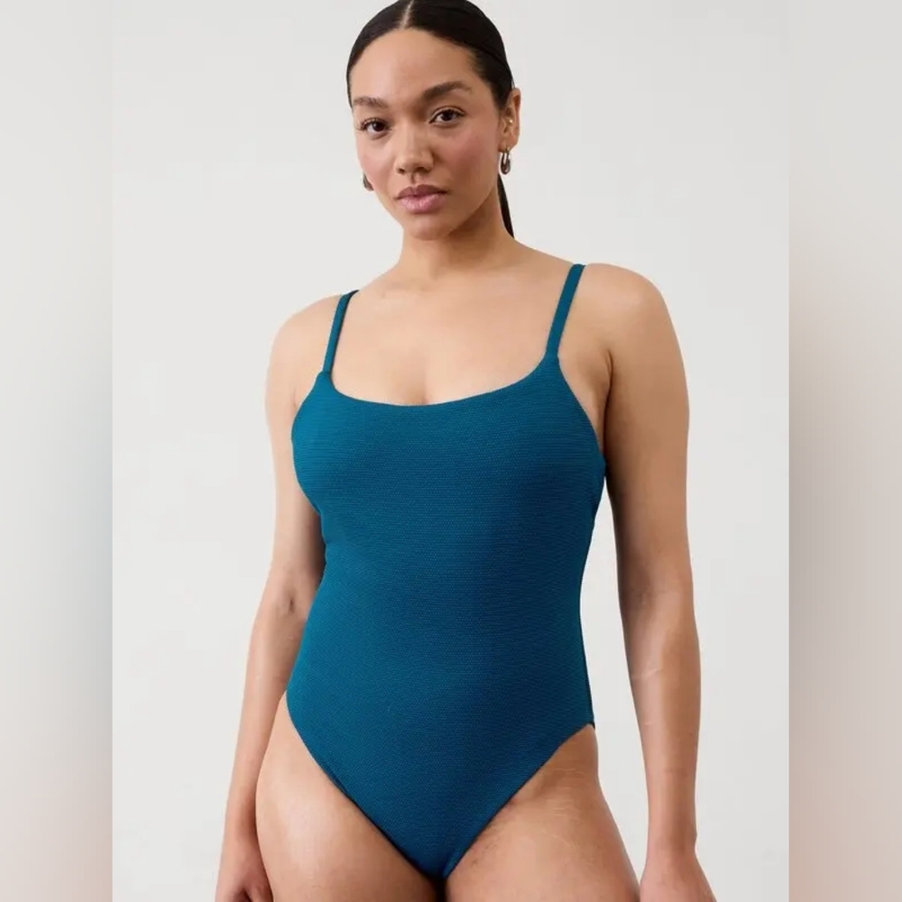 Athleta Scoop Pique One Piece Swimsuit Coastal Teal Size M